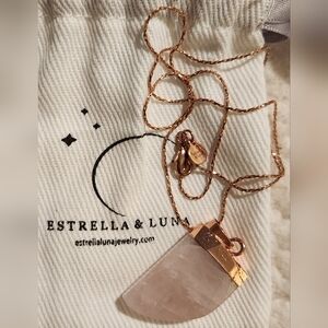 ESTRELLA & LUNA 18K Rose Gold Over Brass Chain and Rose Quartz Pendant SALE